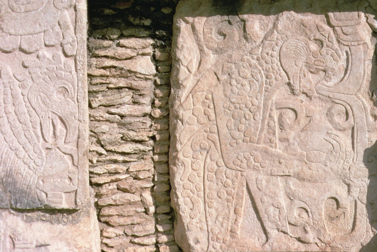 Bas-relief représentant des jaguars arrachant des cœurs humains des victimes sacrificielles - William M. Timlin