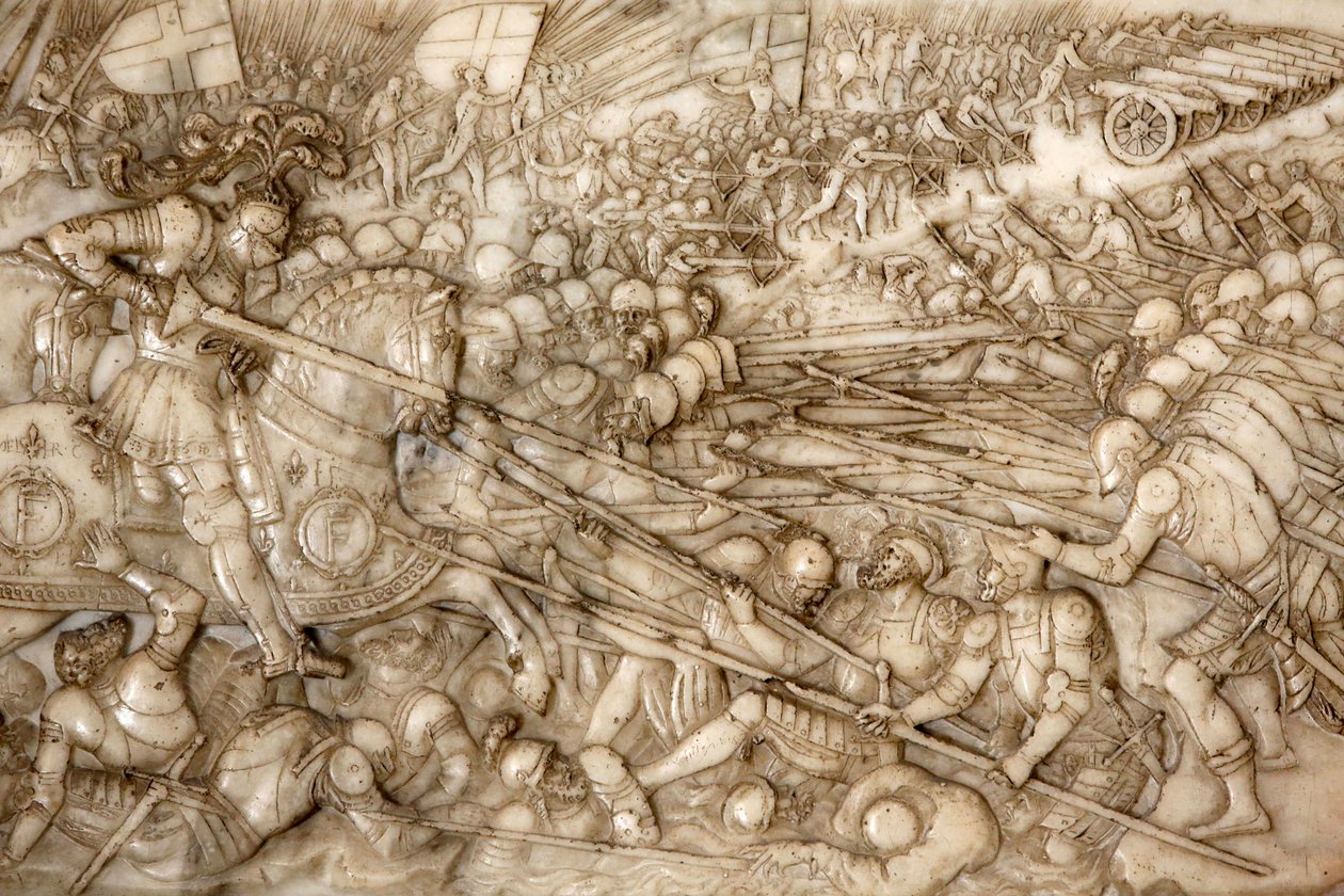 Basilique de Saint-Denis, Tombe de François 1er roi de France et Claude de France, Bas-relief de la fondation, Représentation de la bataille de Marignan en 1515 - l