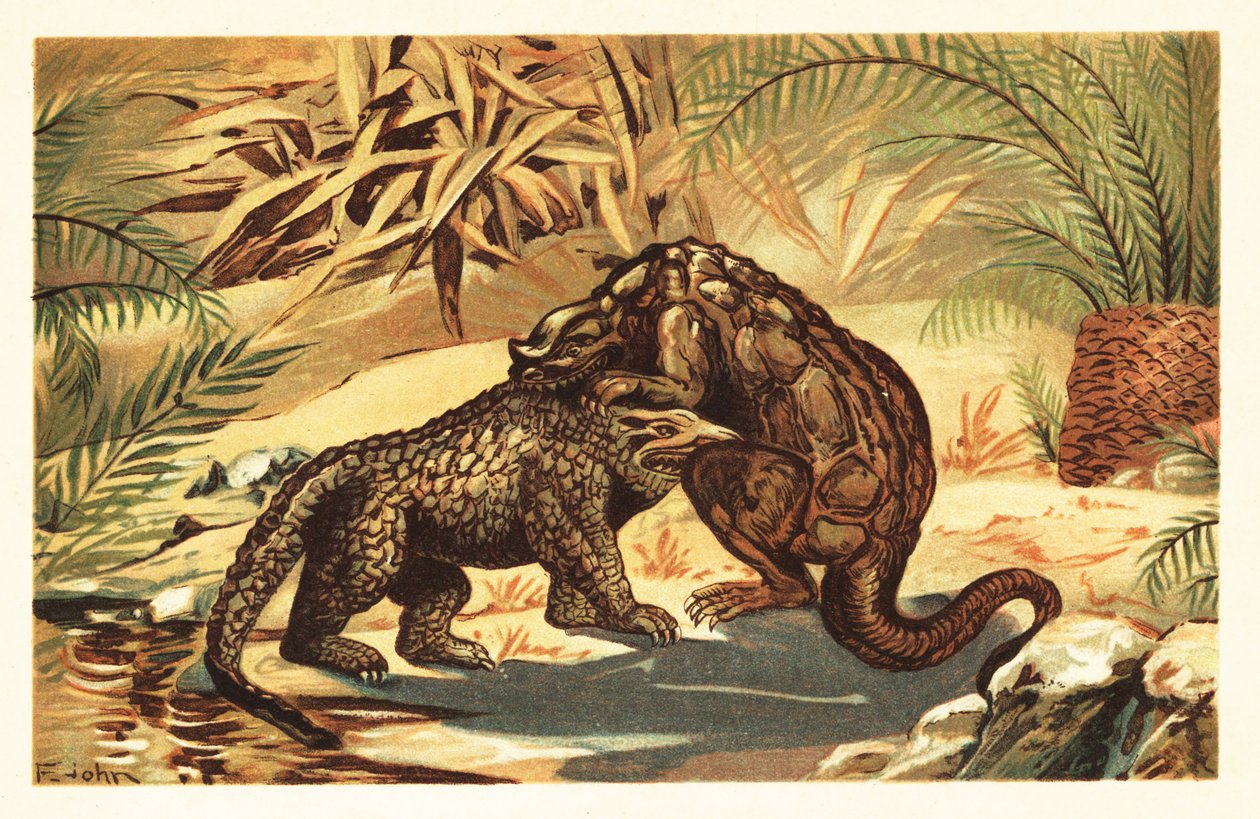 Bataille entre un Megalosaurus bucklandii et un Iguanodon bernissartensis - Unbekannter Künstler