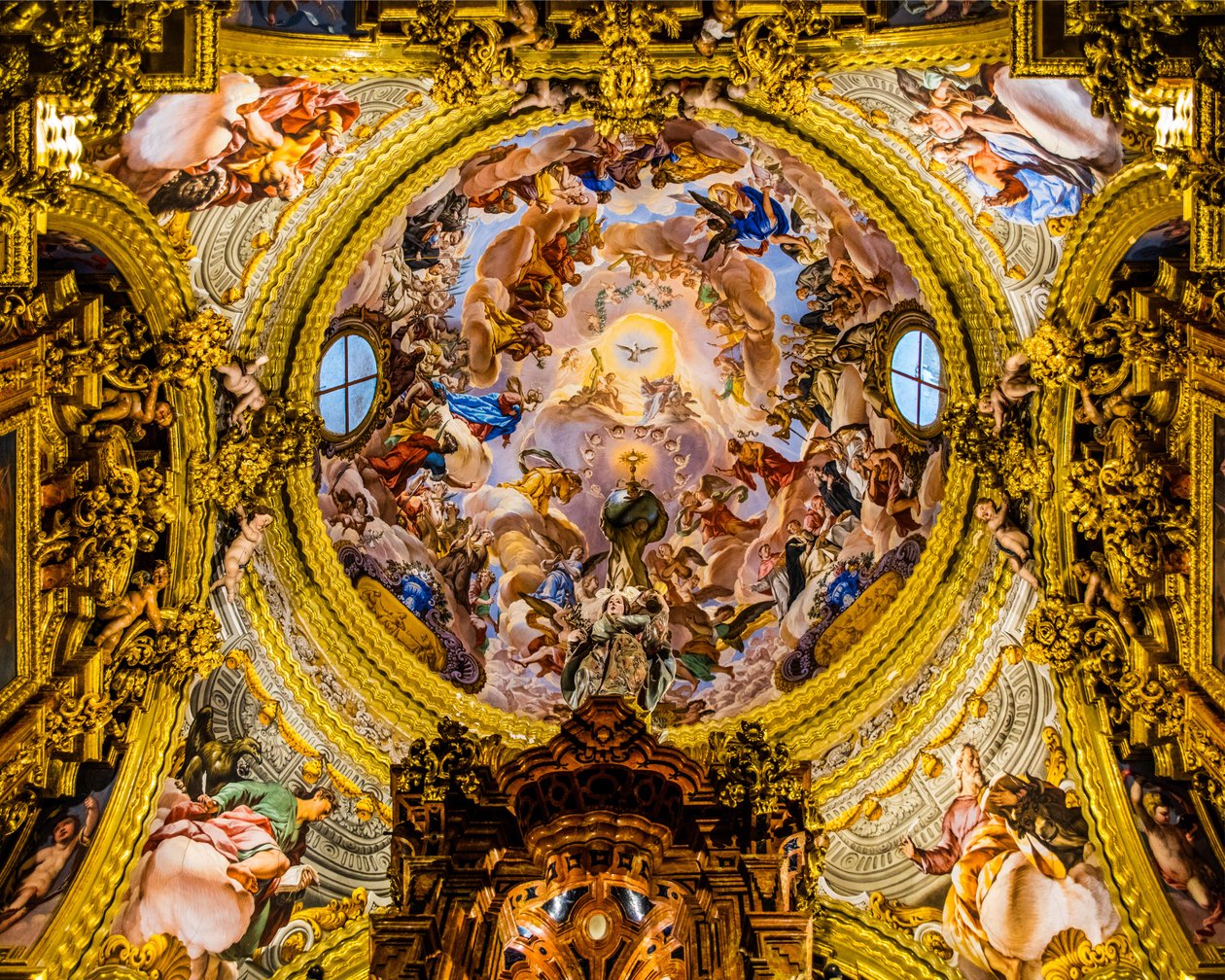 Peinture de plafond, Sacristie, Monastère Chartreux La Cartuja, Point culminant du baroque en Andalousie, Grenade, Andalousie, Espagne, Europe - Unbekannter Künstler