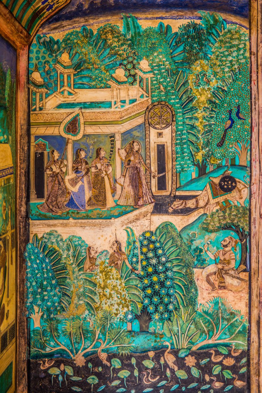 Cour de Chittra Shala avec des peintures fines virtuoses, Fort de Taragarh, Bundi, Rajasthan, Inde, Asie - Unbekannter Künstler