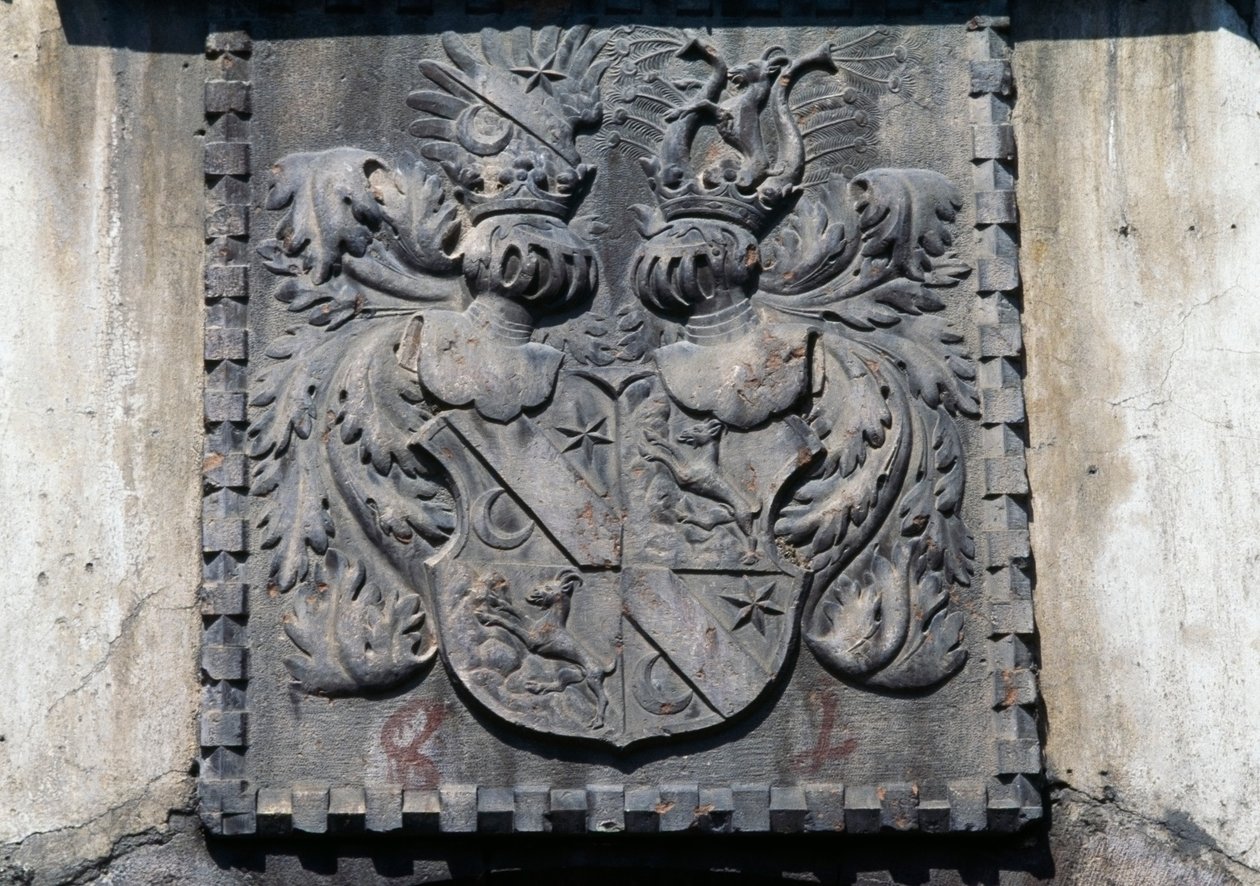 Blason sur porte en bois d