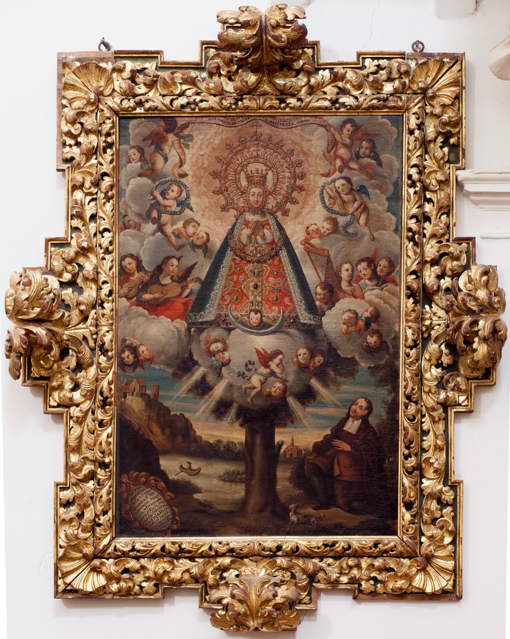 Église collégiale. Intérieur. Peinture. (Nuestra Señora de la Esperanza). Texte dans un médaillon : “RETRA TOD LA MIL CROSA Imajen DNUESTRA S DL Esperanza A Parecida A Fernando de ZILLLa Faña iezi rodela Villa Riue mde el Tajo ter mi?to esta villa”. - Unbekannt
