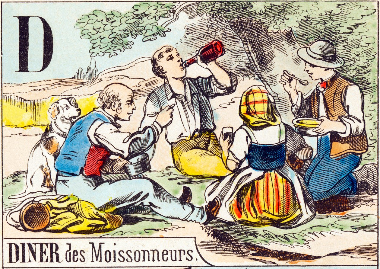 D Dîner des moissonneurs - « Alphabet de la ferme » fin du XIXe siècle (gravure) - Unbekannt