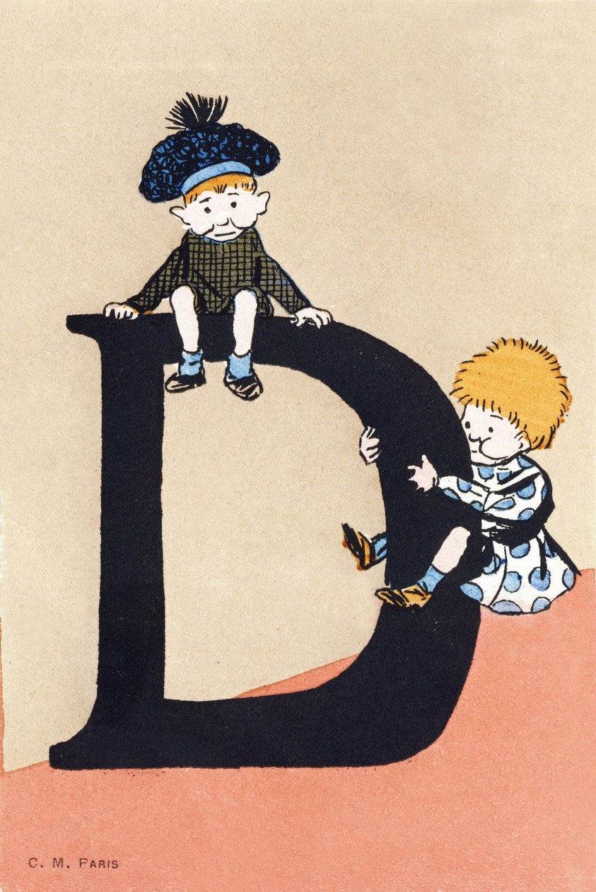 D comme deux, descendre - Alphabet enfants. C. M. éditeur, Paris. Cartes postales peintes à la main, affranchies en 1904. Dimensions : 14 x 9 cm - Unbekannt