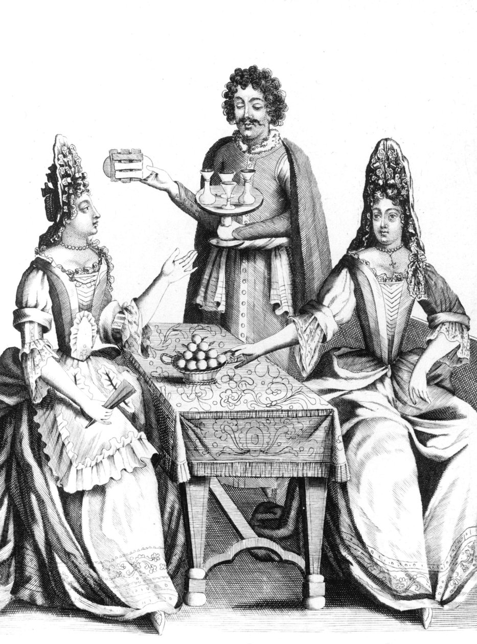 Dames prenant des rafraîchissements au 17e siècle (après 1670) - Unbekannter Künstler
