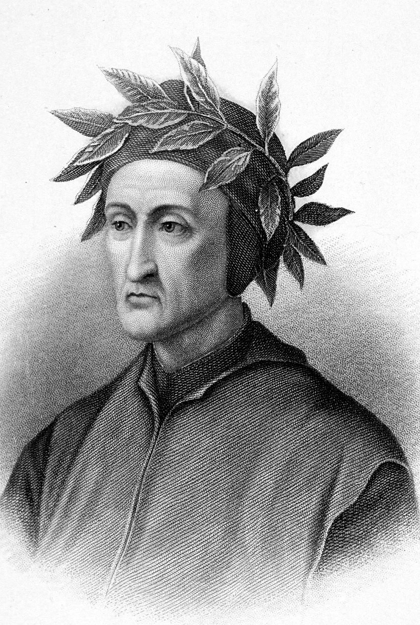 Dante Alighieri (1265-1321) écrivain italien (Divine Comédie), ici couronné de lauriers, gravure - Unbekannter Künstler