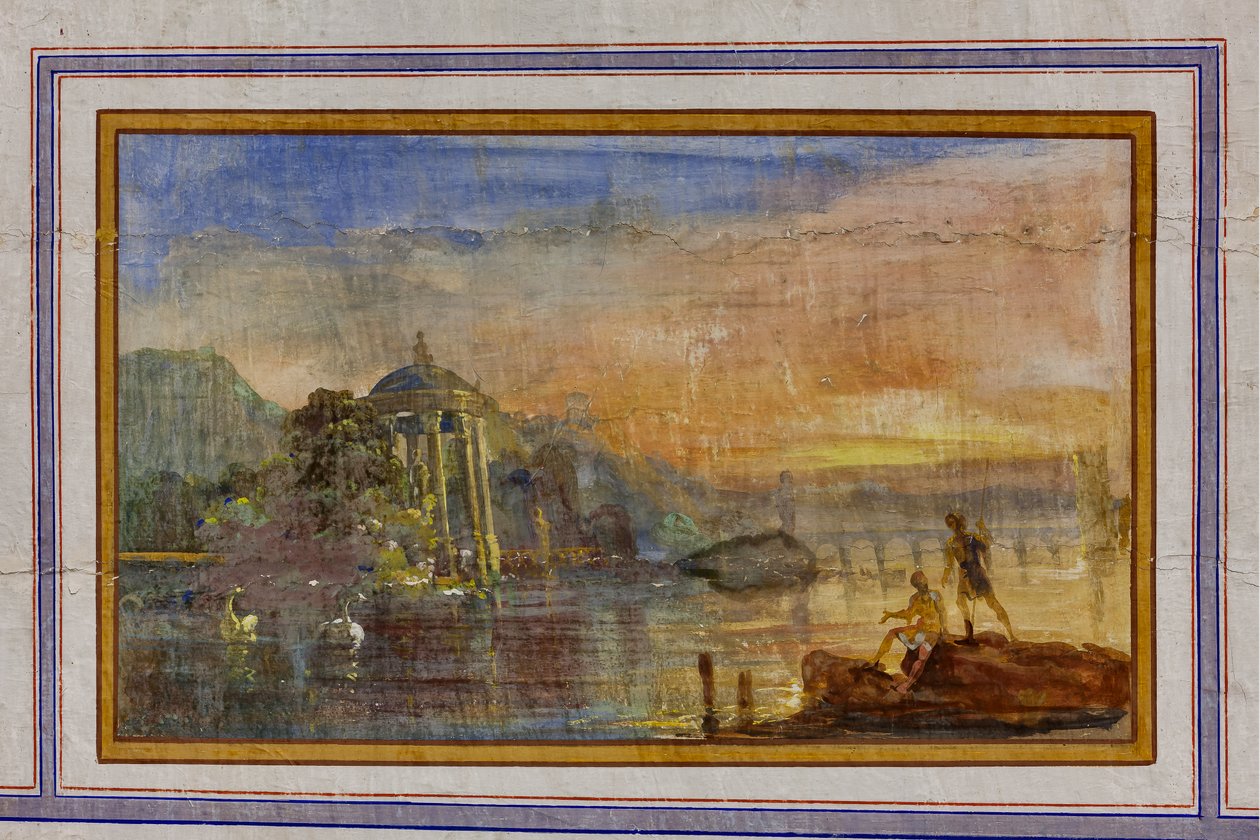 Détail de la décoration représentant un paysage, La Salle Rouge, Appartement Royal, Palais des Normands, Palerme, Sicile, Italie - Unbekannter Künstler