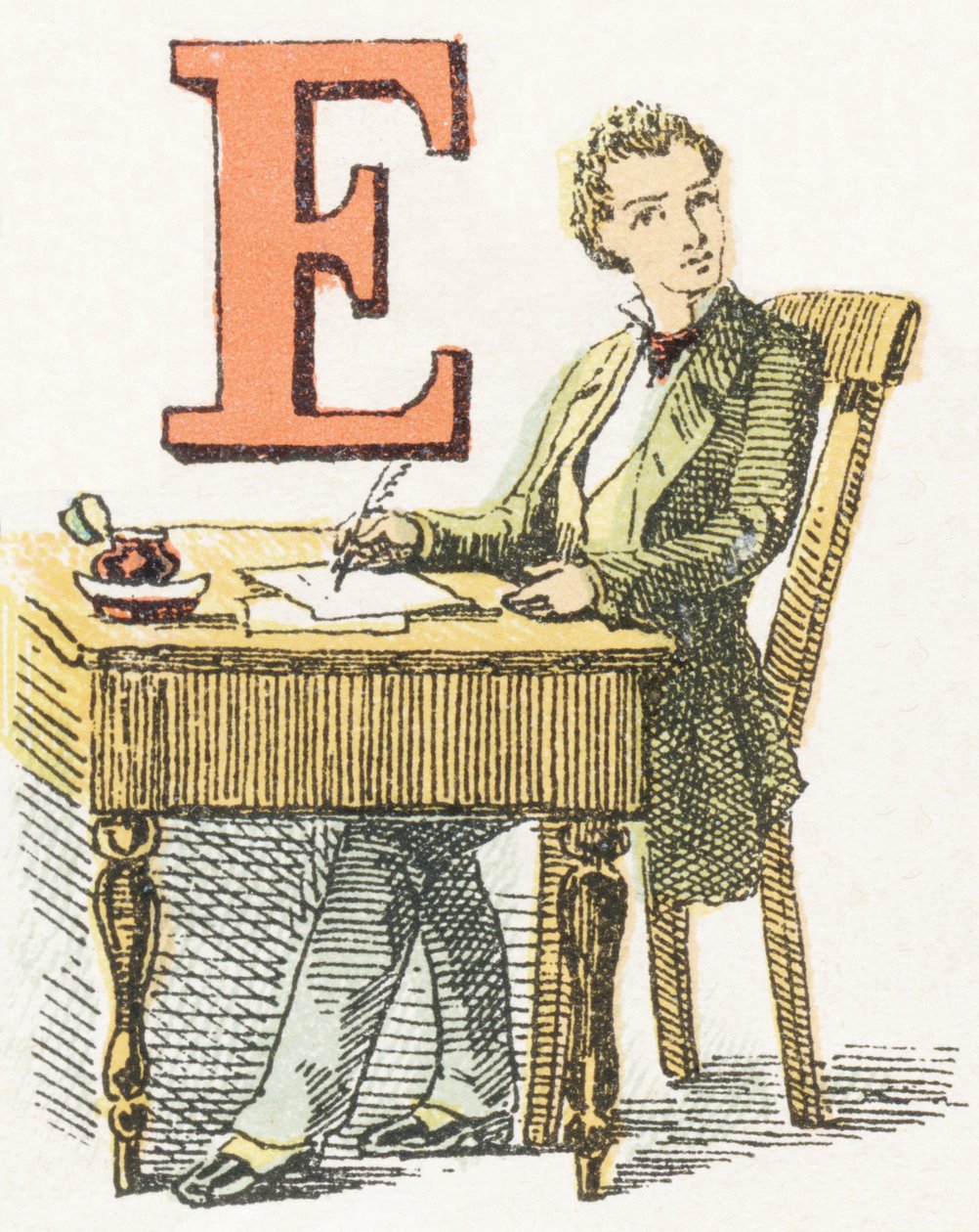 E - Écrivain - Alphabet Enfantin, Éditions Gordinne 1920 (gravure) - Unbekannt