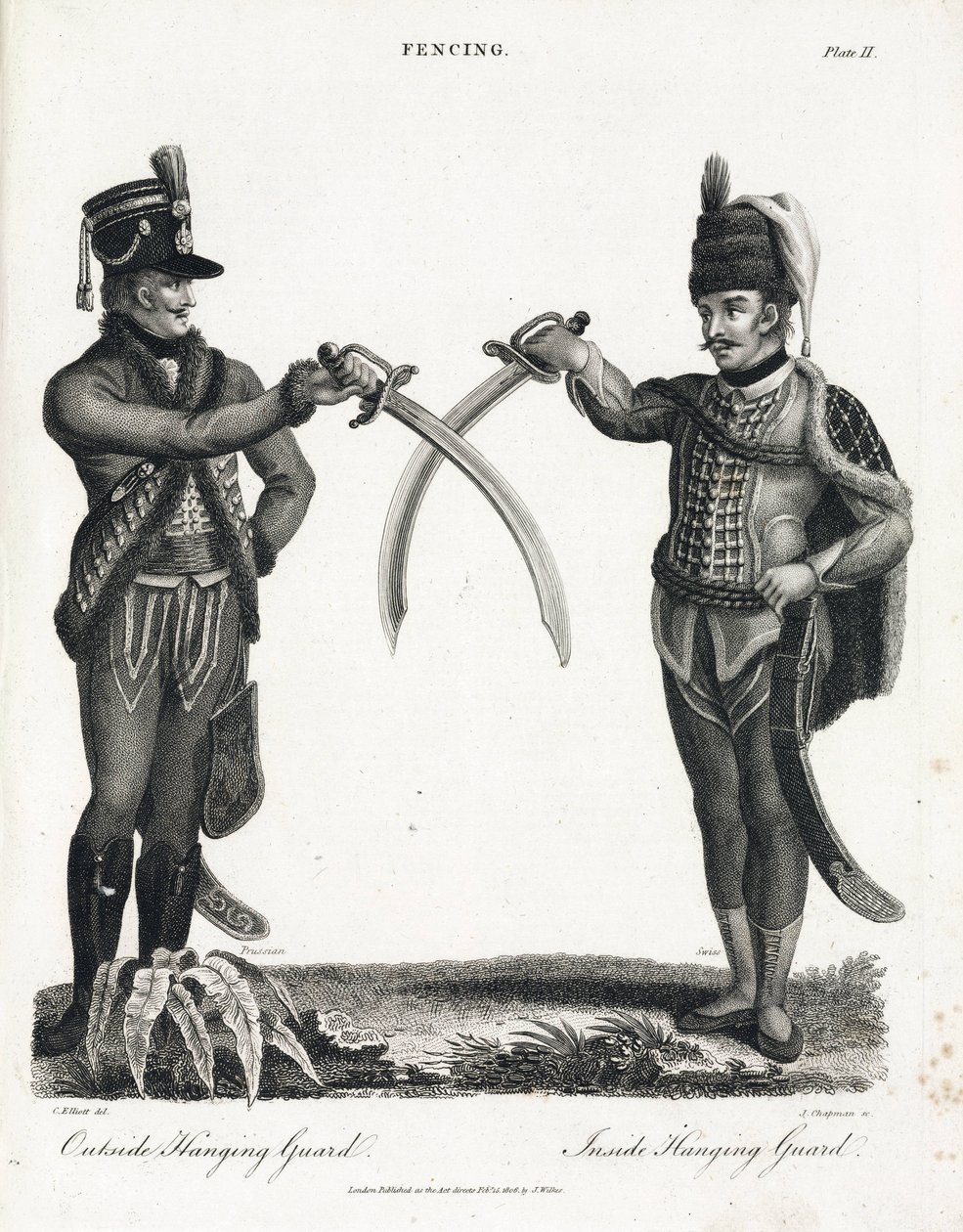 Escrime: garde ouverte en supination et garde fermée en supination, exécutées par des officiers suisse et prussien - Unbekannt