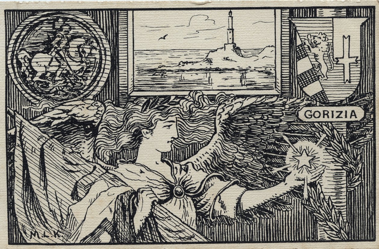 Première Guerre mondiale (1914-1918) : carte postale patriotique italienne pour l