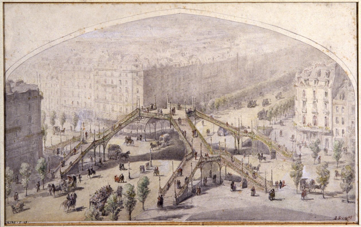 Passerelle à Paris, c.1880 - Unbekannter Künstler