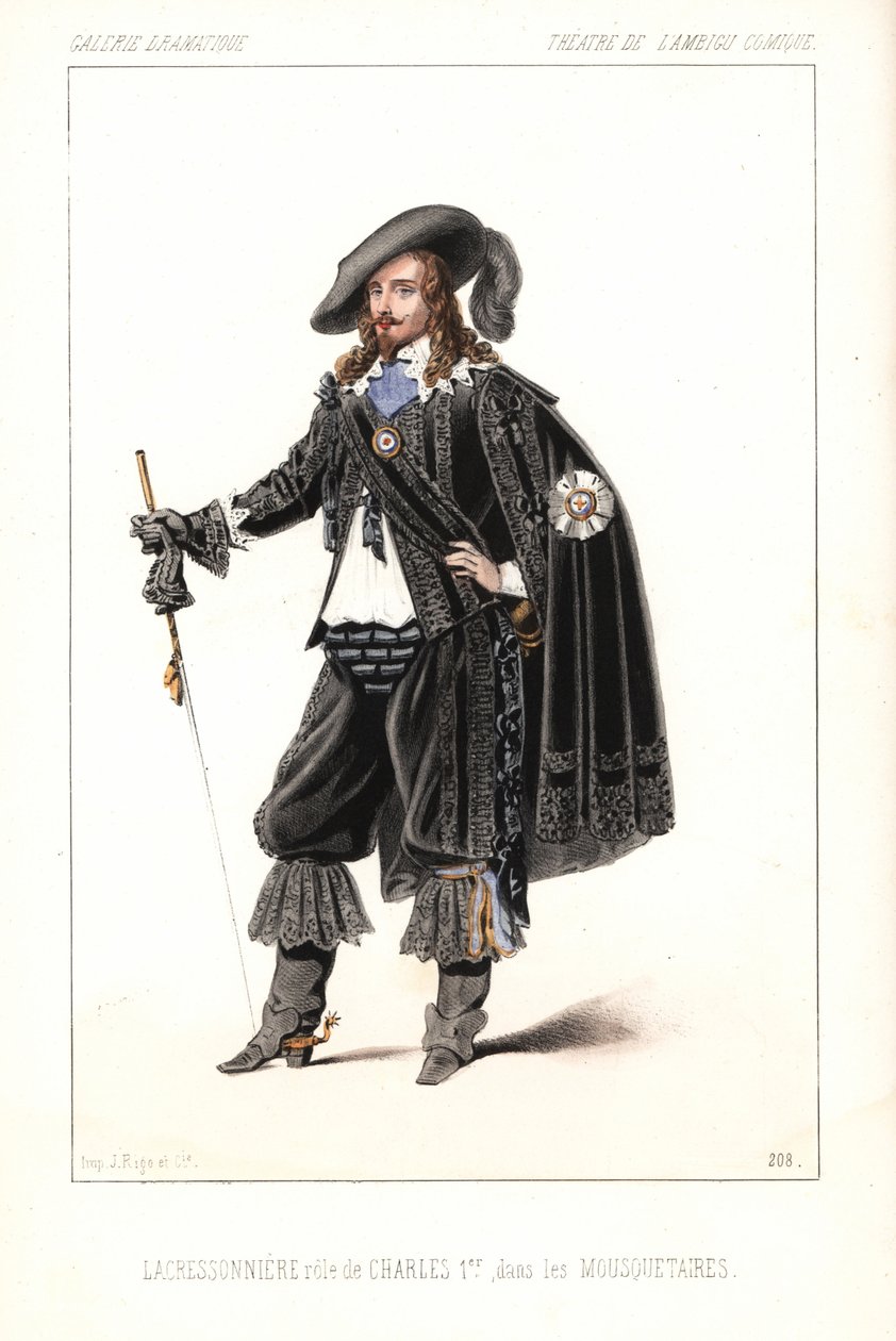 Acteur français Louis Lacressonnière en tant que Roi Charles Ier dans "Les Mousquetaires" d