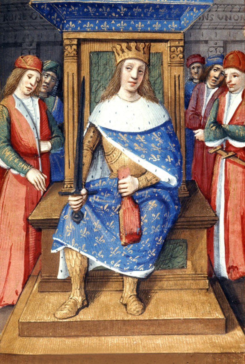 Le roi Louis IX (saint Louis, 1214-1270, roi de 1226 à 1270) sur son trône, illumination française - Unbekannter Künstler