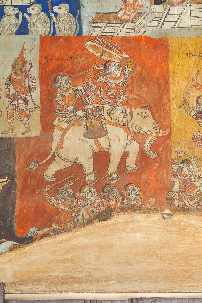 Fresques ornant les murs de Wat Bo représentant des scènes du Reamker, Siem Reap, Cambodge - Unbekannter Künstler