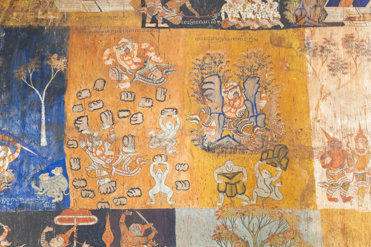 Fresques ornant les murs du Wat Bo représentant des scènes du Reamker, Siem Reap, Cambodge - Unbekannter Künstler