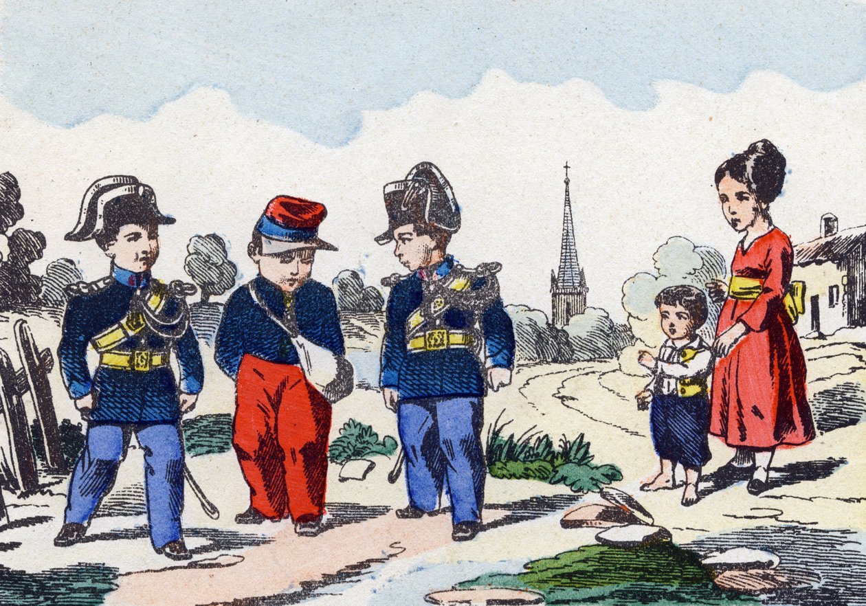 Gendarmes. Gravure dans "Alphabet militaire enfantin". Imagerie de Pont-à-Mousson, vers 1890. 20 pages - Unbekannt