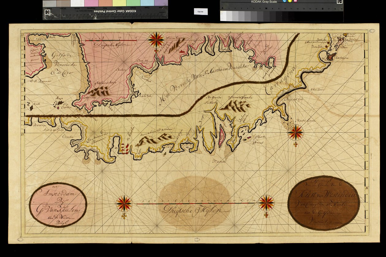 Carte géographique : représentation de Carthagène en Colombie, réalisée par le cartographe néerlandais Gerard van Keulen (1678-1726) 1709-1713. Biblioteca Angelica, Rome - Unbekannter Künstler