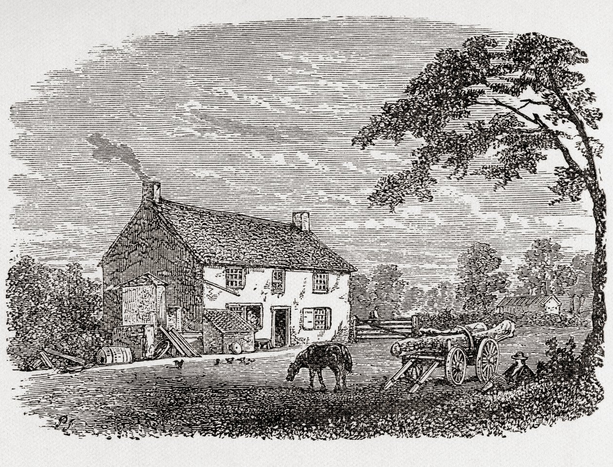 Lieu de naissance de George Stephenson. Cottage en pierre du XVIIIe siècle, maison de George Stephenson, Wylam, Northumberland, Angleterre, vu ici au XIXe siècle. De Great Engineers, publié vers 1890 - Unbekannter Künstler