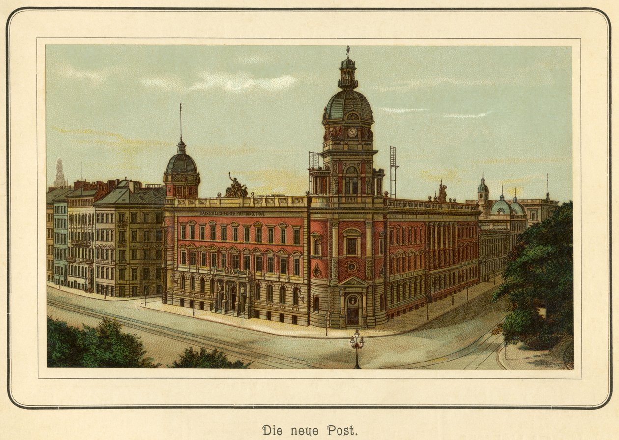 Allemagne, Hambourg, le nouveau bâtiment de la poste, illustration de : "Ansichten-Album Hamburg" (vues de Hambourg), publié par C. Schneider, Berlin NW, vers 1890 (lithographie) - Unbekannter Künstler