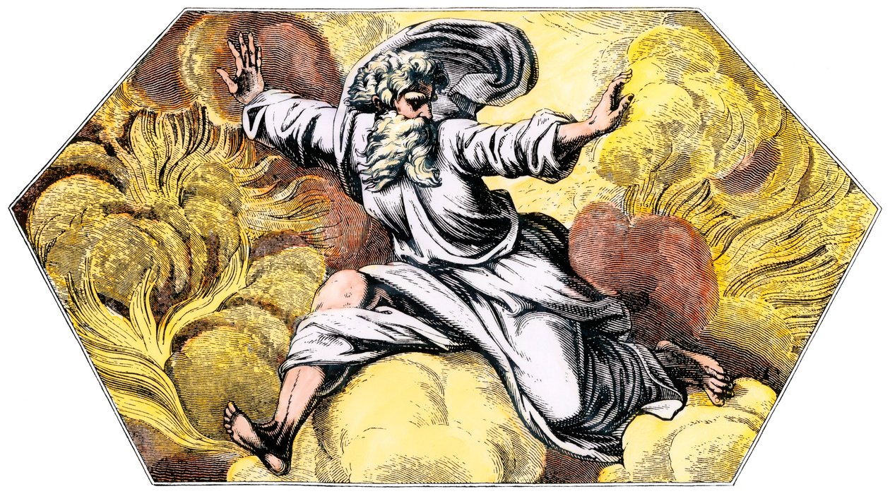 Dieu créant le ciel et la terre - Gravure colorisée du 19ème siècle, de la Loggia (Logge) du Vatican (Italie) par Raphaël (Raffaello Sanzio) - Unbekannter Künstler