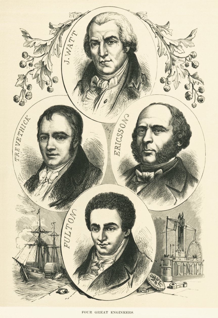 Grands ingénieurs et inventeurs : James Watt, John Ericsson, Robert Fulton, Richard Trevithick, c.1880 - Unbekannt