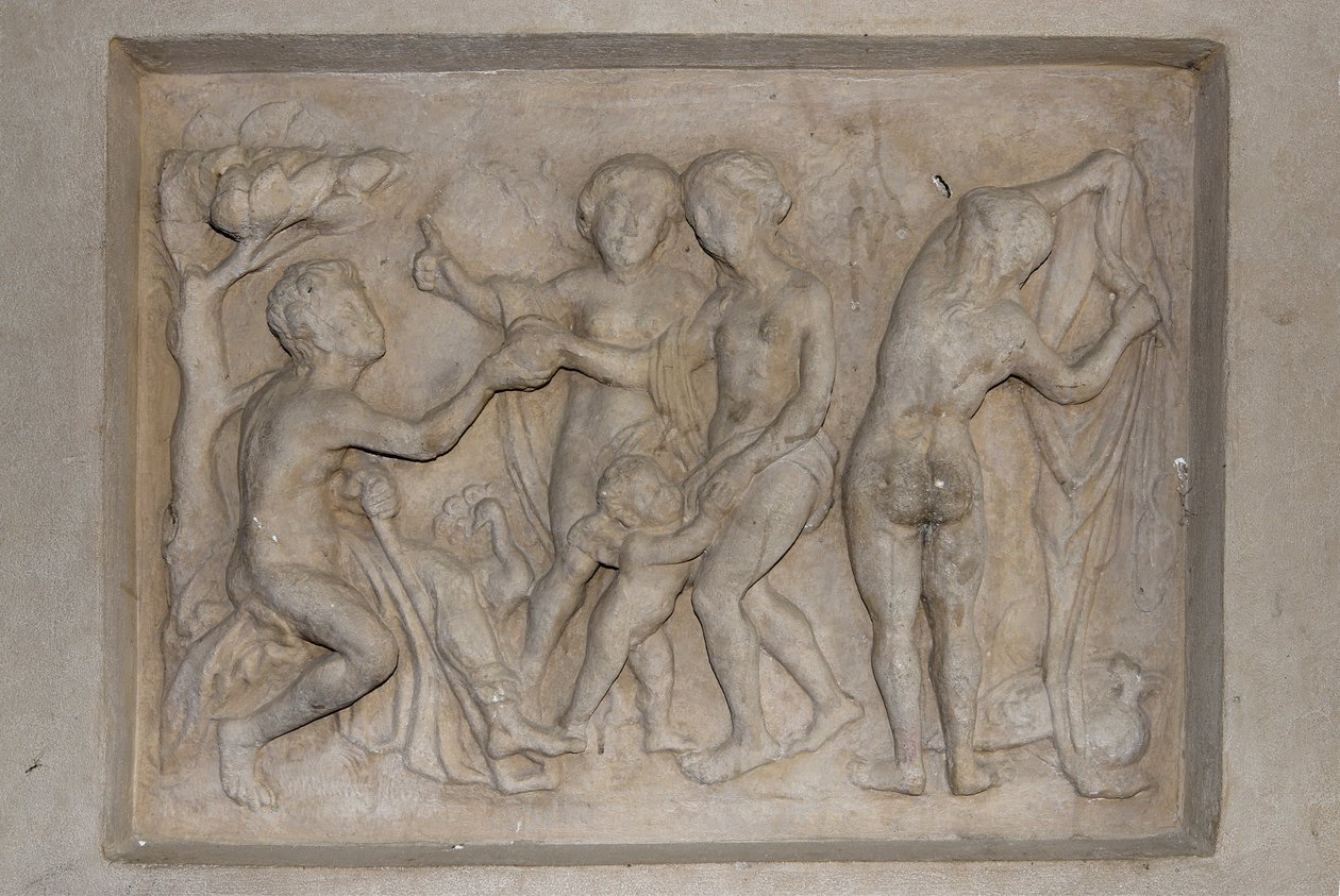 Mythologie grecque : le Jugement de Pâris. Le berger Pâris doit choisir la plus belle des trois déesses entre Aphrodite (Vénus), accompagnée de Cupidon, Héra (Junon) et Athéna (Minerve). Il choisit Aphrodite à qui il offre une pomme d