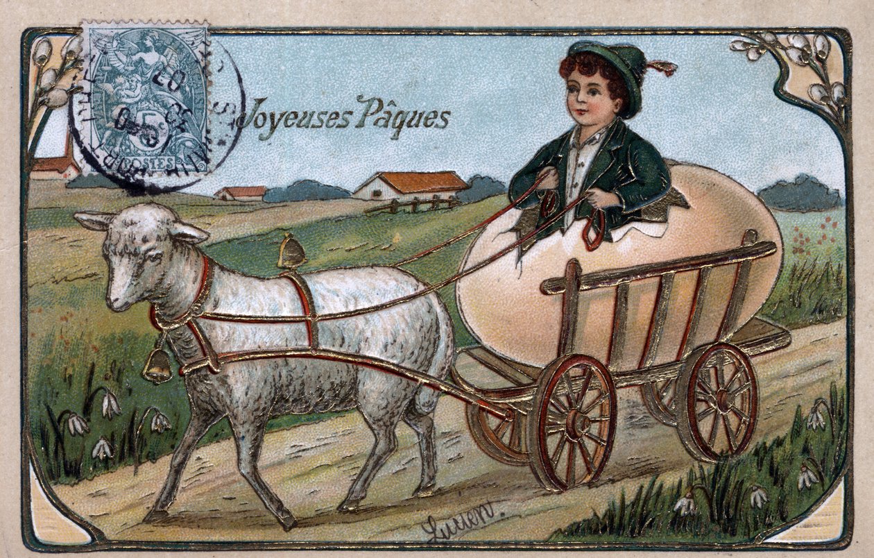 Carte de vœux de Pâques : un enfant sortant d