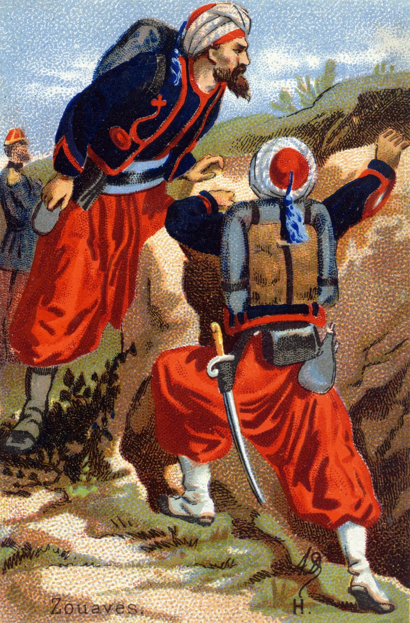 H : Zouaves. Gravure dans "Alphabet militaire". Initiales de l