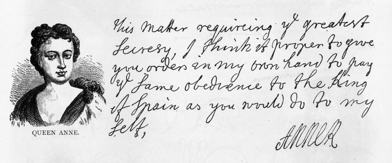 Écriture et signature de la Reine Anne d
