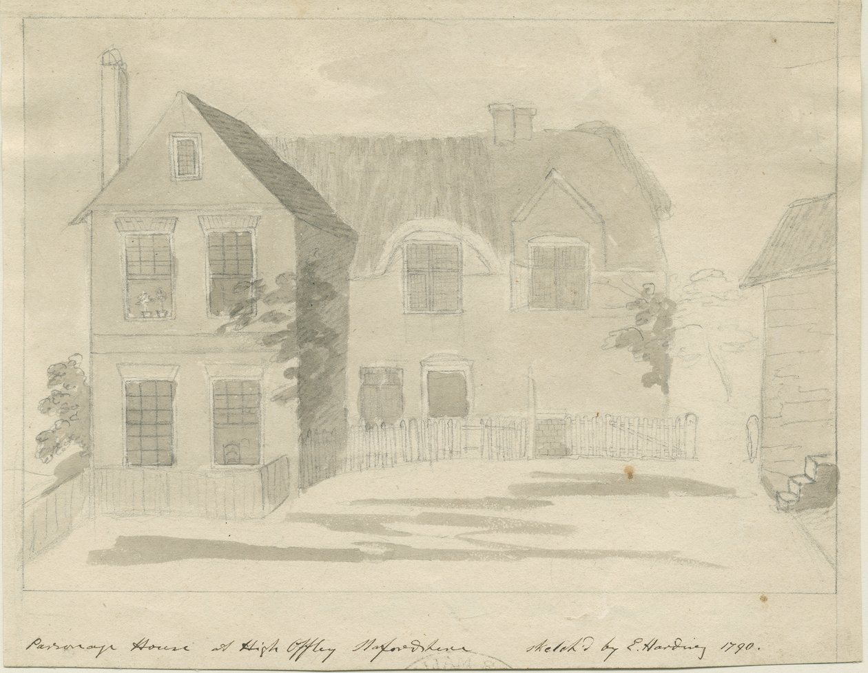 High Offley - Presbytère : dessin au crayon et au lavis, 1790 - Unbekannt