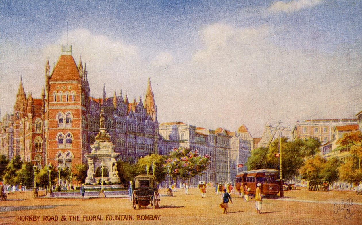 Hornby Road et la Fontaine Florale, Mumbai (Bombay) - Unbekannter Künstler
