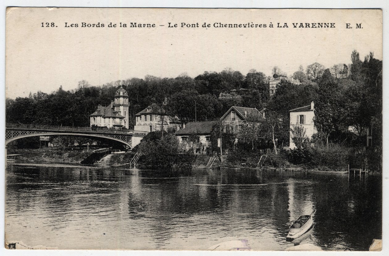 Île-de-France, Val-de-Marne (94), La Varenne : les rives de la Marne et le pont de Chennevières, avec le château des Rets - Carte postale datée de 1910-1919 - Unbekannt