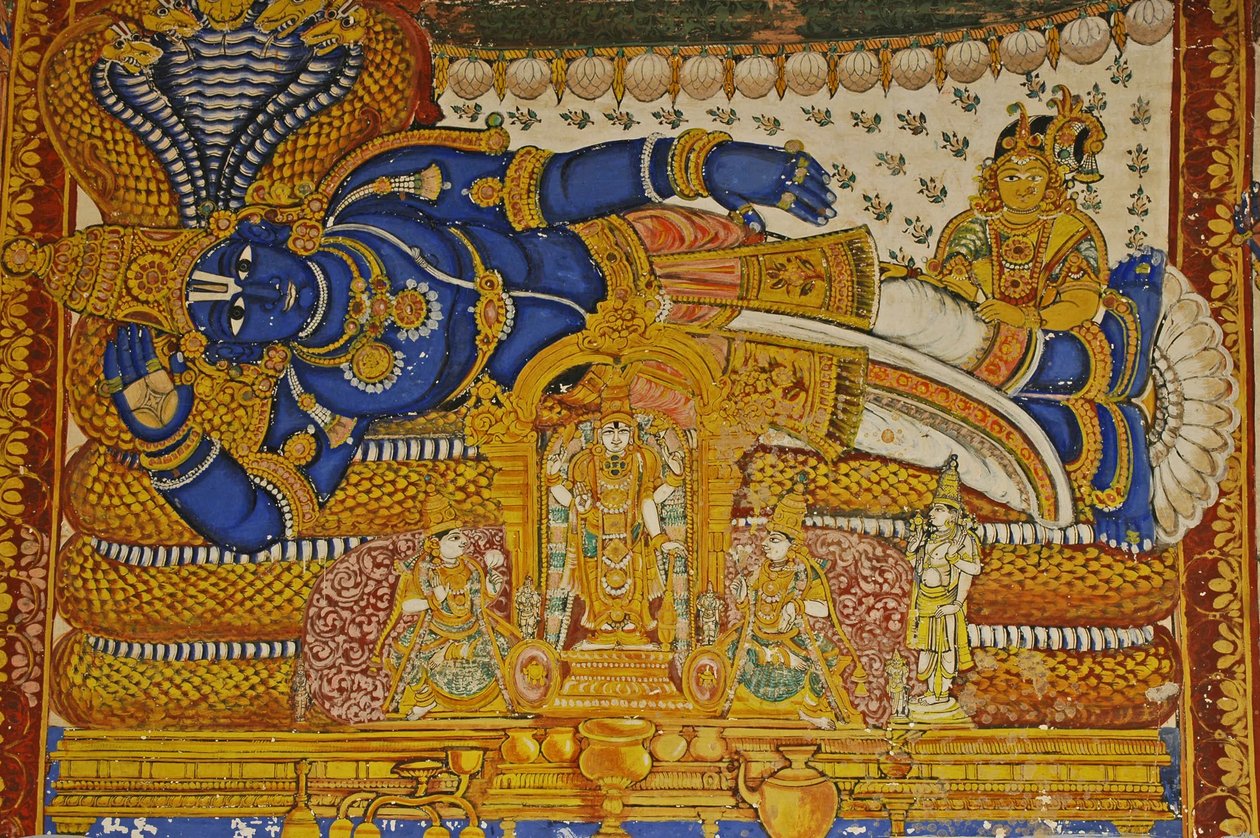Inde, Tamil Nadu, Srirangam, Temple hindou Sri Ranganathasvami (orig 10e siècle), peinture murale de Vishnu - Unbekannt