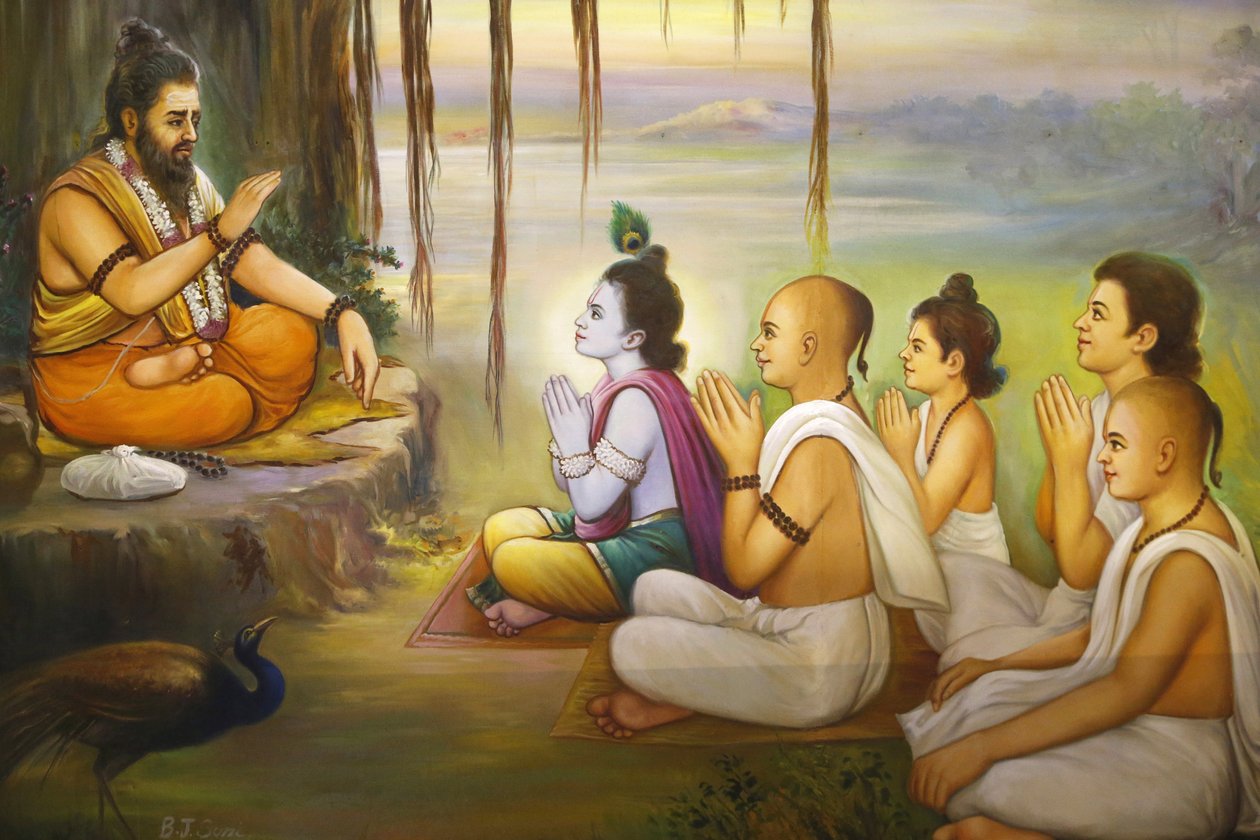 Temple hindou Jalaram Prathna, Leicester. Fresque. Krishna et les dévots écoutant Balarama, Royaume-Uni - Unbekannt