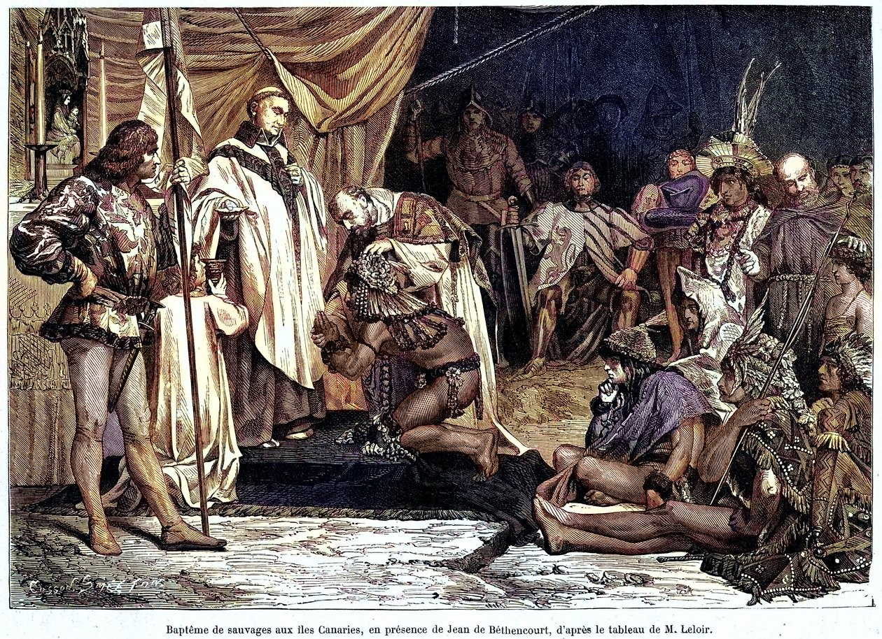 Jean de Béthencourt, gentilhomme normand, baron de Saint Martin le Gaillard, a conquis et christianisé les îles Canaries en janvier 1405, du magazine “Sur terre et sur mer” n°28, 8 janvier - Unbekannter Künstler