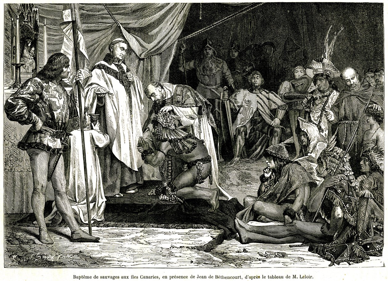 Jean de Béthencourt, gentilhomme normand, baron de Saint Martin le Gaillard, a conquis et christianisé les îles Canaries en janvier 1405, de la revue « Sur terre et sur mer » n°28, 8 janvier - Unbekannter Künstler