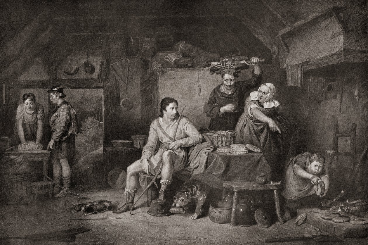 Le roi Alfred dans la chaumière du vacher. Alfred le Grand, c.848-899. Roi de Wessex. La légende raconte que lorsque Alfred s