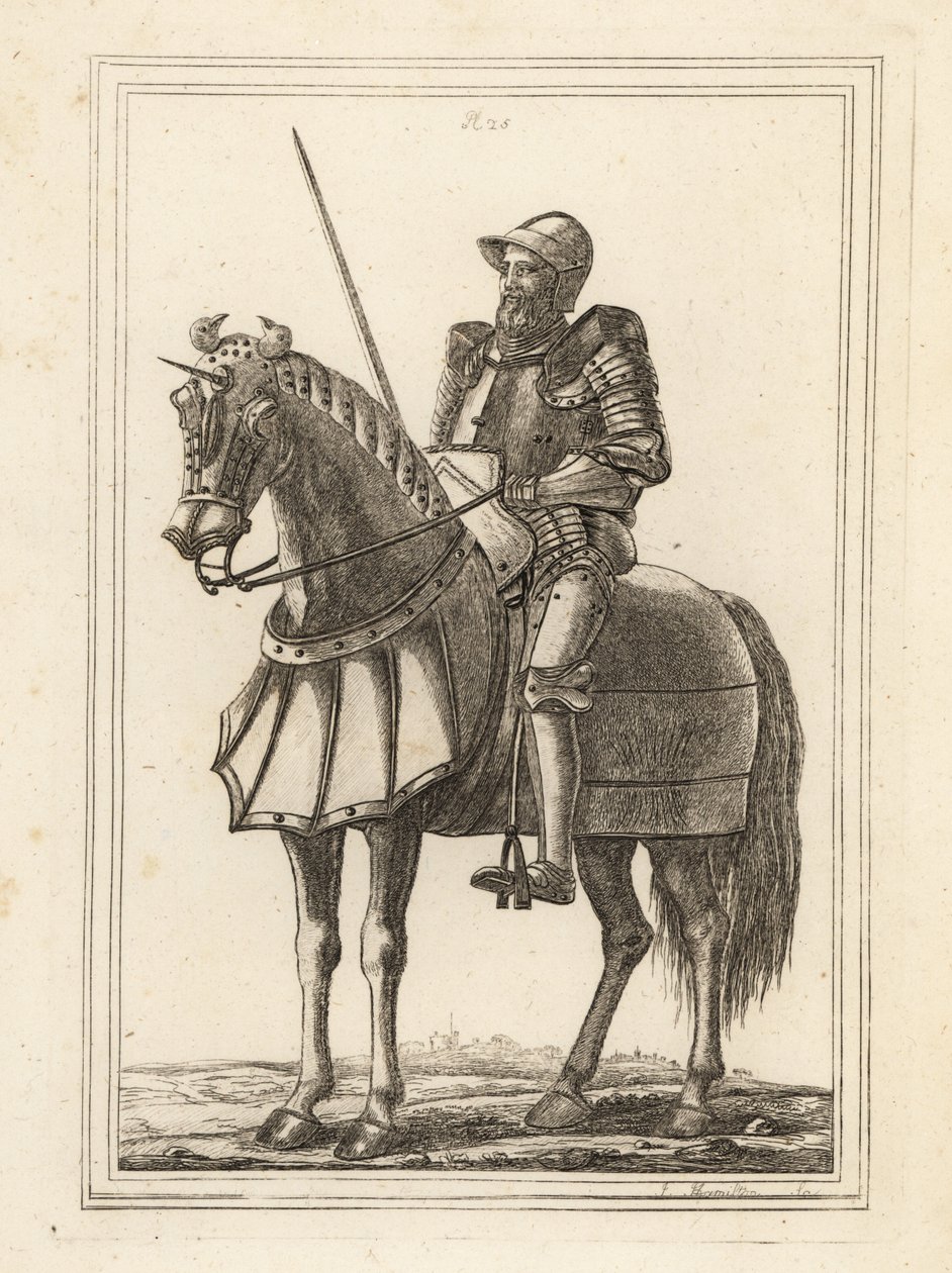 Le roi Édouard III représenté comme un chevalier armé à cheval de l