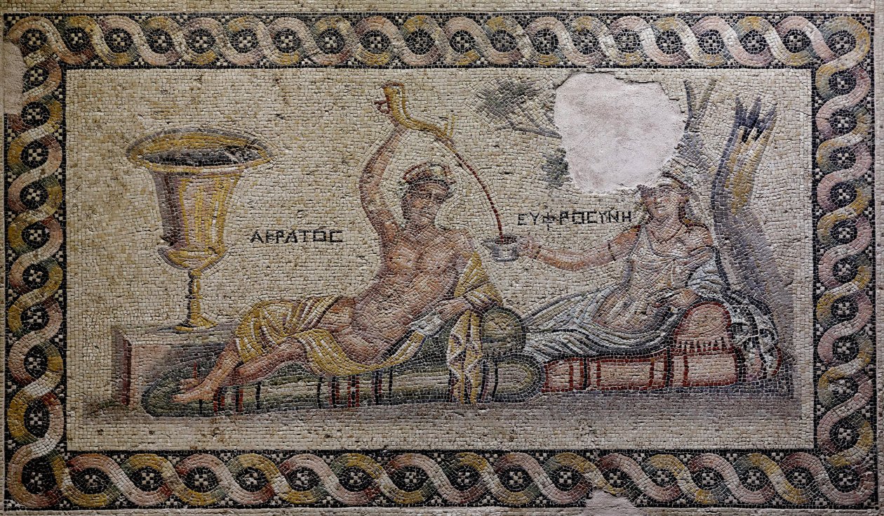 Kratos (Cratos) et Euphrosyne (Euthymia) - Mosaïque, Musée de la mosaïque de Zeugma, Gaziantep - Unbekannter Künstler