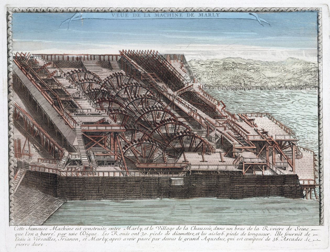 La machine de Marly de Rennequin qui servait à pomper et conduire les eaux de la Seine à Versailles par l