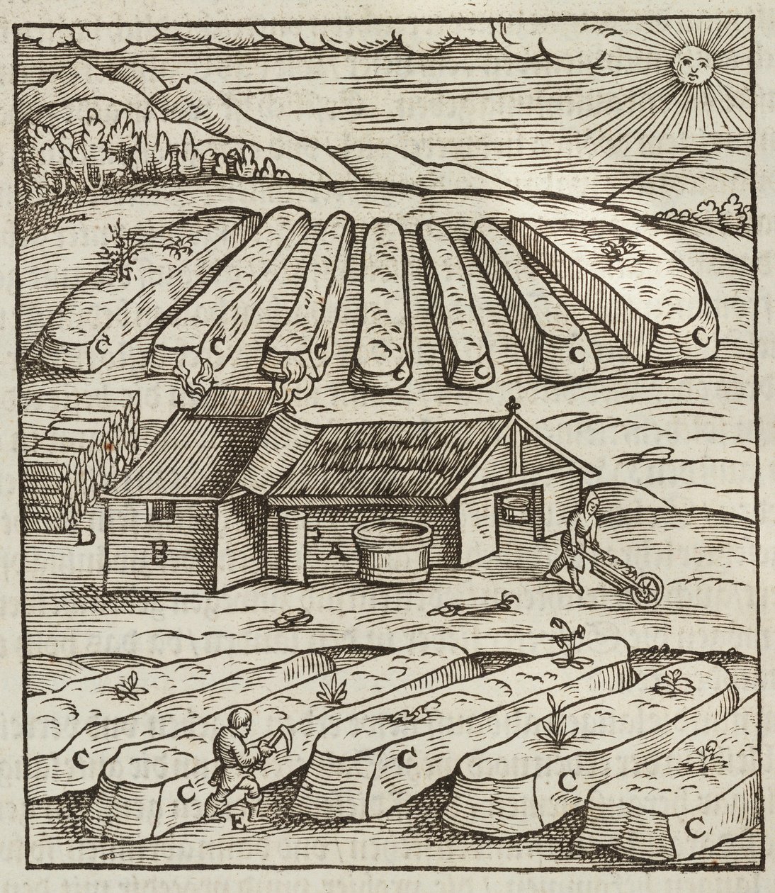 La préparation du salpêtre - Gravure extraite de Description des minerais et des principales méthodes d
