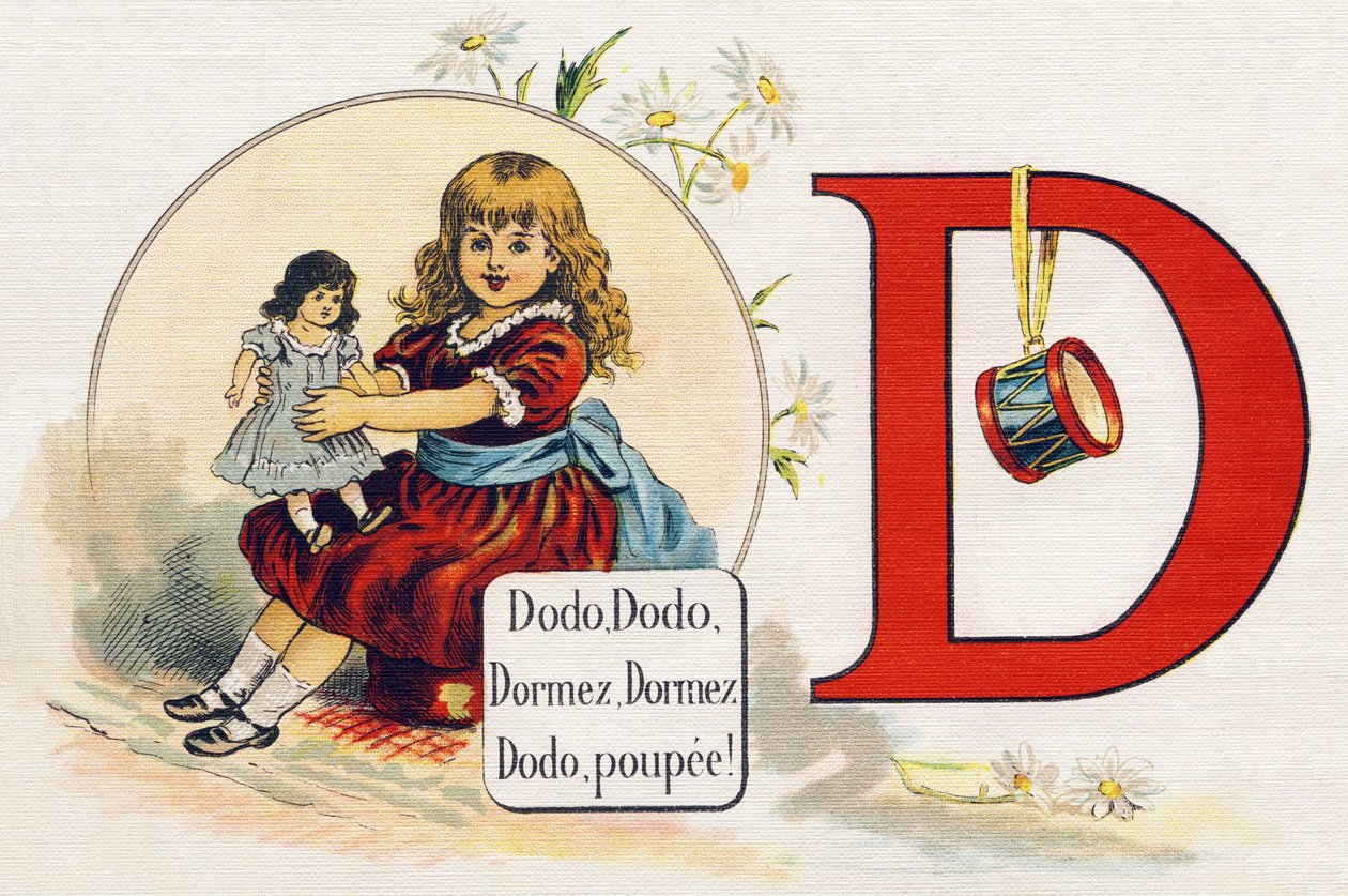 Lettre D: Poupée endormie. Gravure dans "ABC L