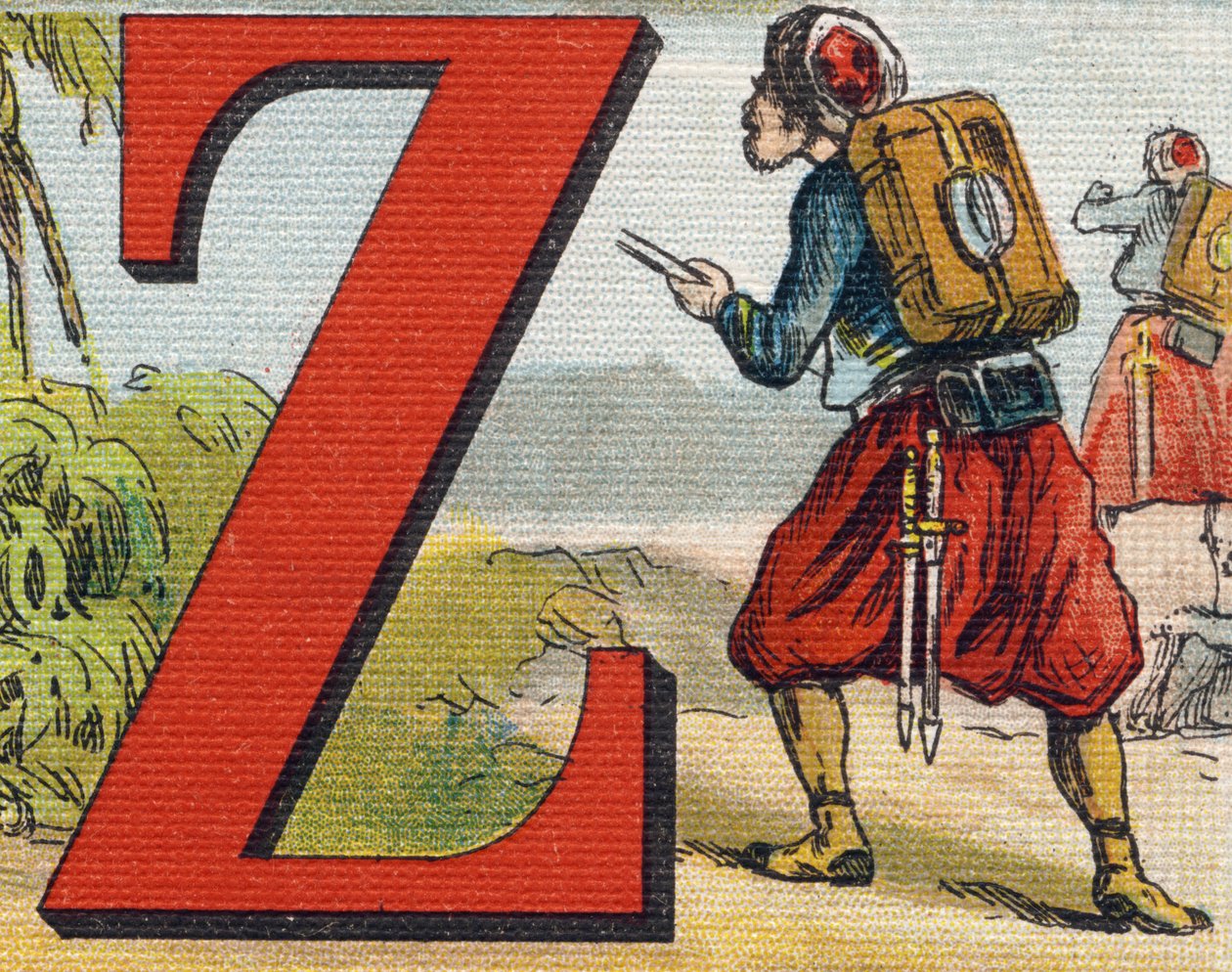 Lettre Z : Zouave. Gravure dans « Alphabet de ma petite fille ». Bernardin-Bechet et Fils, libraires-éditeurs, Paris, vers 1895. Album incassable sur toile. Bibliothèque des Bébés. 12 pages. Album contenant une méthode de lecture et un abécédaire illustré - Unbekannt