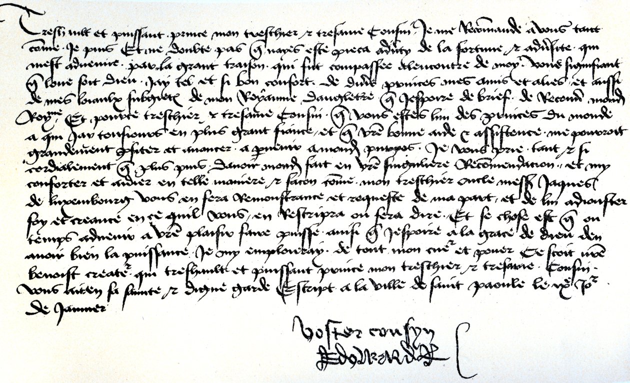 Lettre du roi Édouard IV à François II, duc de Bretagne, demandant de l