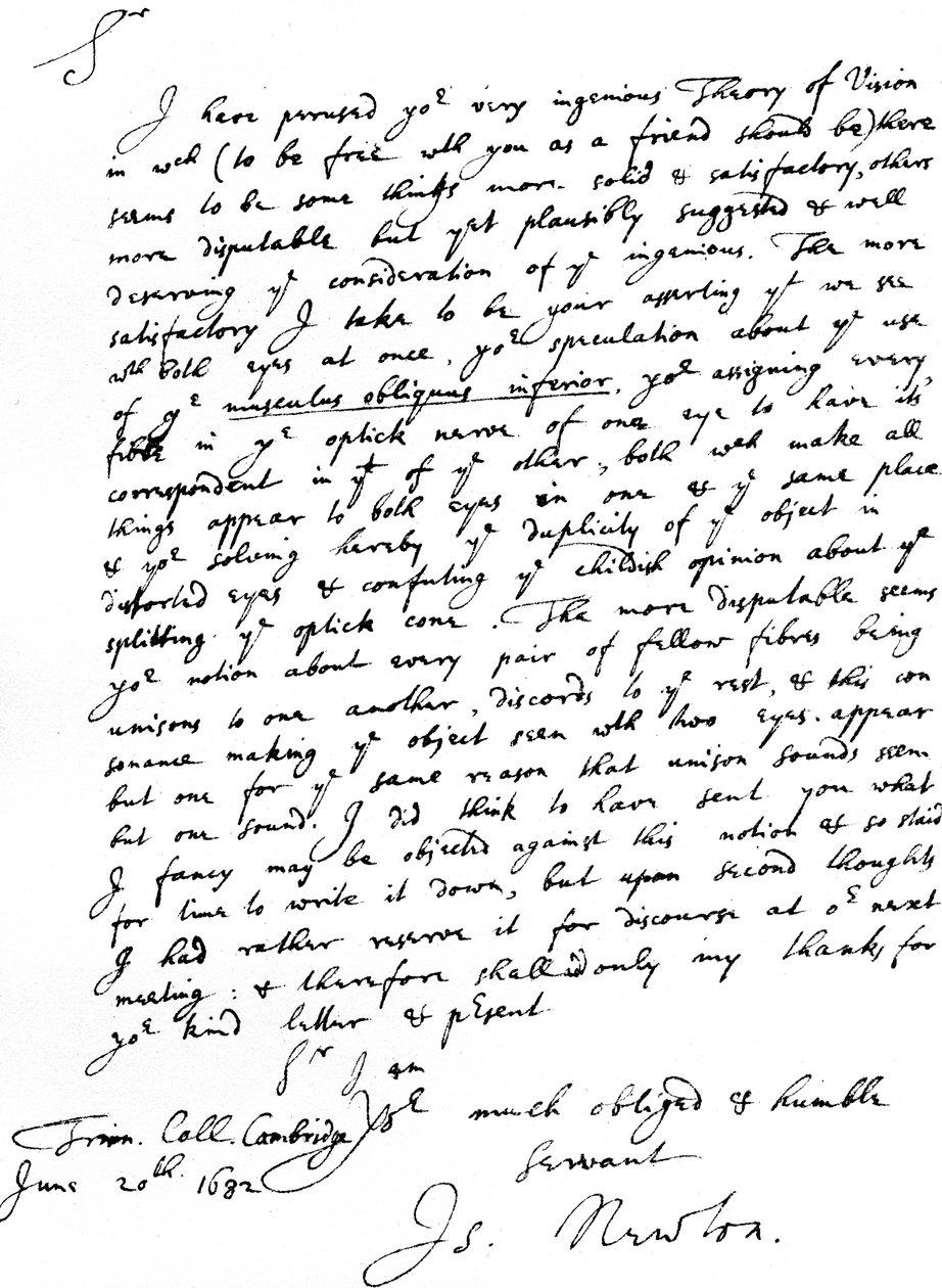 Lettre de Sir Isaac Newton à William Briggs, M.D., écrite du Trinity College, Cambridge, 20 juin - Unbekannt