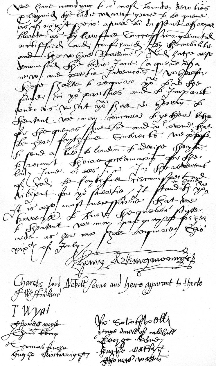 Lettre des partisans de la reine Marie Ire dans le Kent à Sir Nicholas Pelham et aux gentilshommes du Sussex, annonçant la proclamation de Lady Mary comme reine et dénonçant Lady Jane Grey - Unbekannt