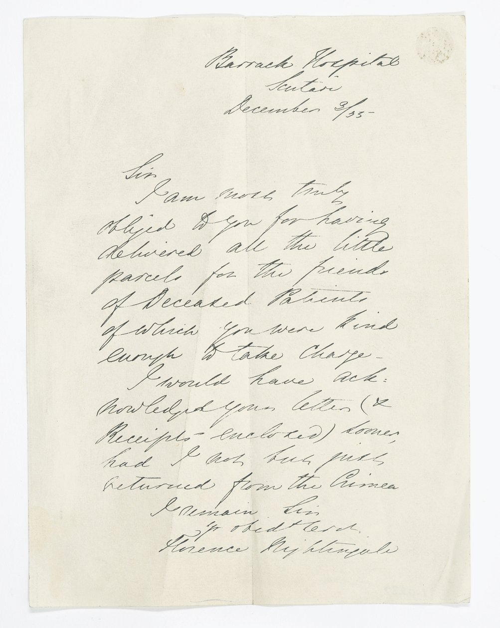 Lettre écrite par Florence Nightingale, à l