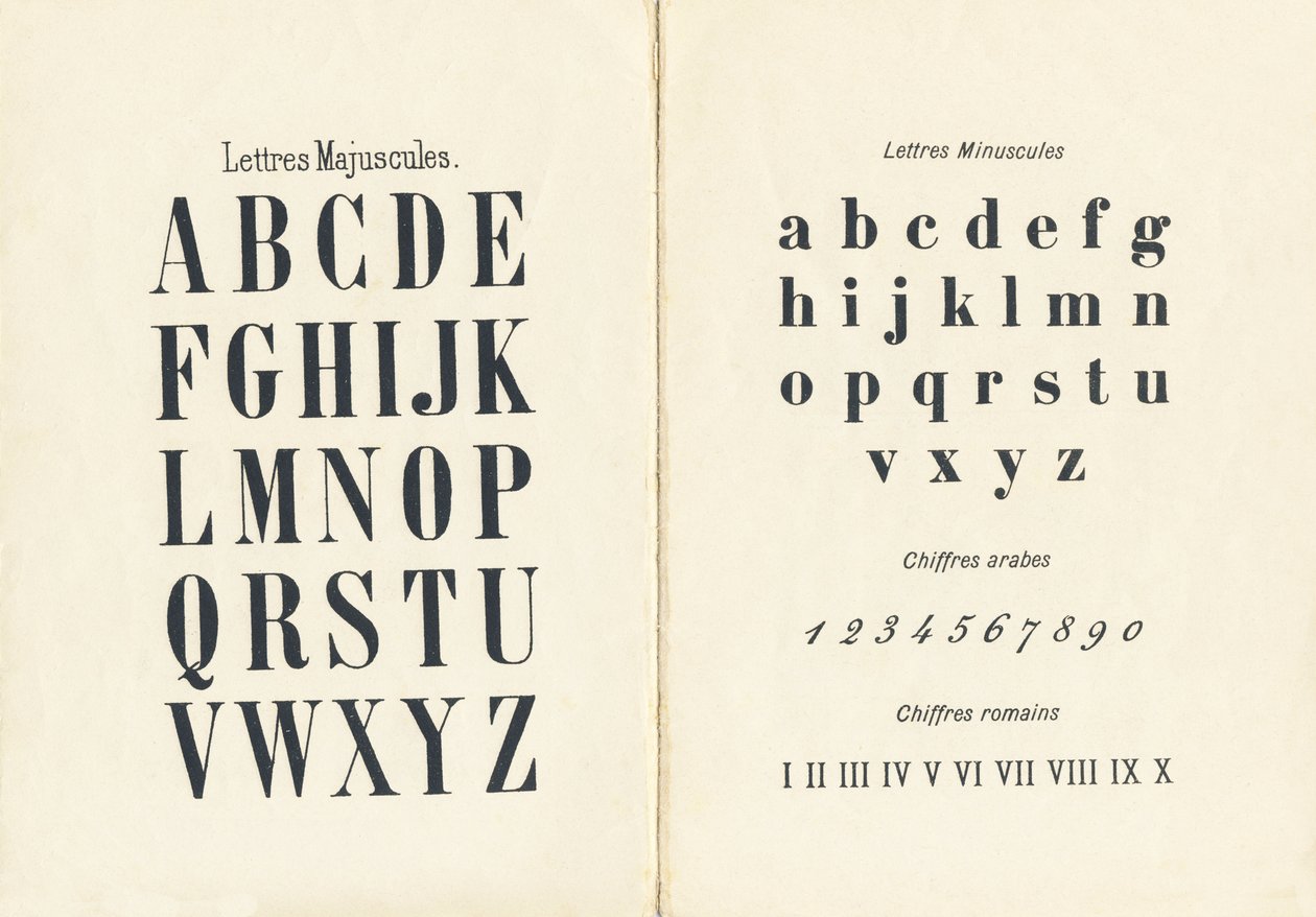 Lettres majuscules, minuscules, chiffres arabes et romains - Gravure extraite de ABCD des petites filles. Pellerin & Cie, imprimeur-éditeur, Epinal, vers 1890. Série A. - Unbekannt