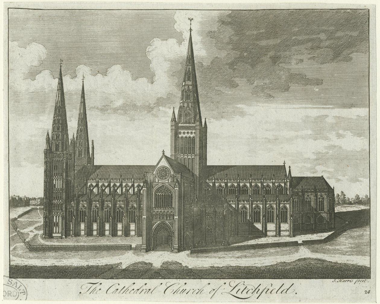 Cathédrale de Lichfield - Vue sud: gravure, nd [?18ème siècle] - Unbekannt
